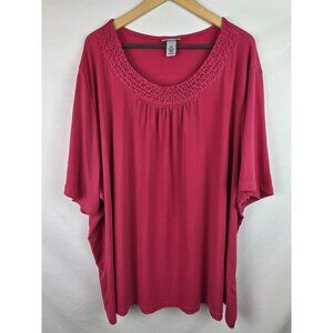Catherines Women's Top Plus Size 4X Magenta Pink Short Sleeve Shirt Blouse